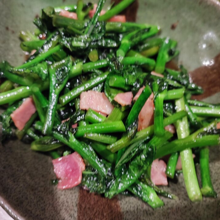 のらぼう菜とベーコンの中華炒め
